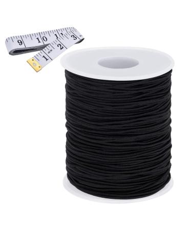 HEMYLU Elastic Cord 1.5MM x 50M, Black Elastic String Bungee Shock Cord with Nylon Sleeve and Heavy Strength for Crafting DIY Sewing 1.5MM x 55Yards Black
