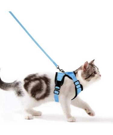 Cat dishes with a leash breakproof cat leash set adjustable soft kitten vest with reflective stripes breast dishes for small kitten (light blue s) light blue s