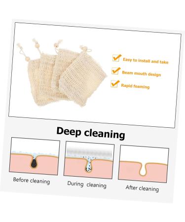 WOONEKY 4pcs Cotton Linen Soap Bag Net Foaming Net Foaming Hand Wash Exfoliating Soap Bag Khaki - Buy Online on SooperMarket.com