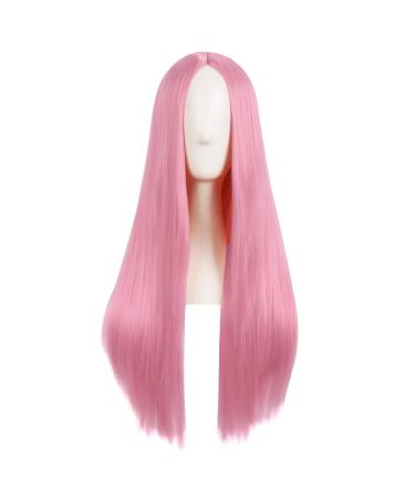 MapofBeauty 28 Inch/70 cm Women Special Natural Long Straight Synthetic Wig (Light Hot Pink)