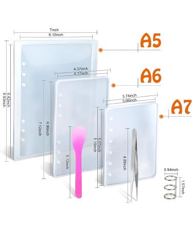 3Pcs Silicone Resin Notebook Cover Molds Set for A5 A6 A7 Sizes - DIY Epoxy Resin Crafting Kit with Book Rings and Tools - Buy Online on SooperMarket.com