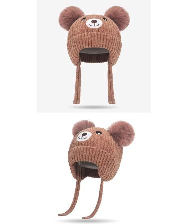 Cute Bear Kids Winter Hat | Ear Flaps, Dual Pom-Pom | Toddler Fleece Lined Earflap Cap - Khaki - Buy Online on SooperMarket.com
