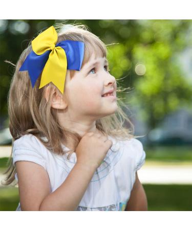 2PCS Oaoleer 8 Jumbo Cheer Bows with Tails, Yellow/Blue - Ideal for Girls Teen Softball Cheerleader Outfits - Buy Online on SooperMarket.com