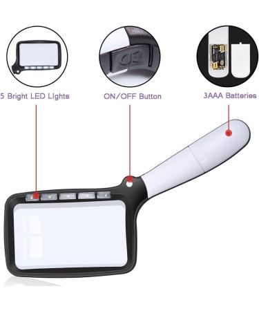 LED Lighted Magnifying Glass - 5 LED Handheld Foldable Reading Magnifier for Books Newspapers Maps Coins Jewellery Hobbies and Crafts - Buy Online on SooperMarket.com