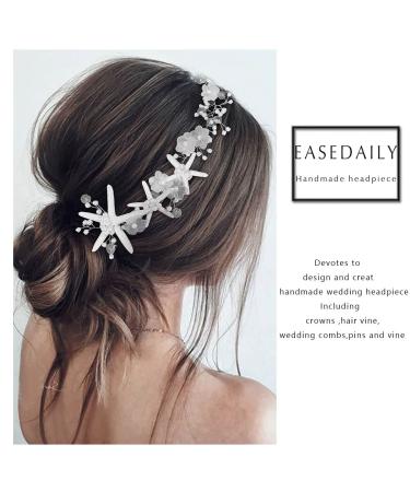 EASEDAILY Starfish Bride Wedding Hair Vine - Silver Flower Headband with Pearls and Crystals for Beach Bridal Hair Accessories - Buy Online on SooperMarket.com