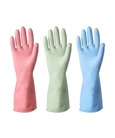Mivaiun 3 Series Pack Reusable rubber household gloves with mild odorless non-slip waterproof household gloves thickened fingertips anti-abrasion for kitchen dishwashing linen gardening (large)