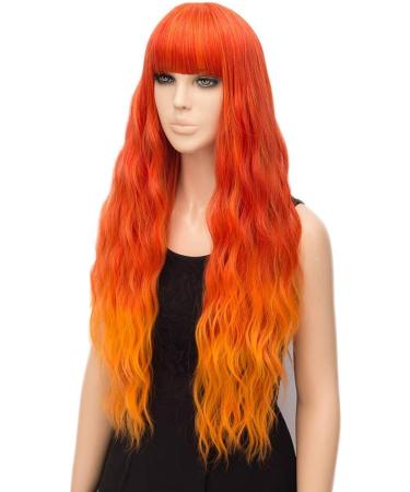 YEESHEDO Long Wavy Curly Wig for Women - 28 Inches Ombre Orange Synthetic Hair with Fringe for Party and Cosplay - Buy Online on SooperMarket.com