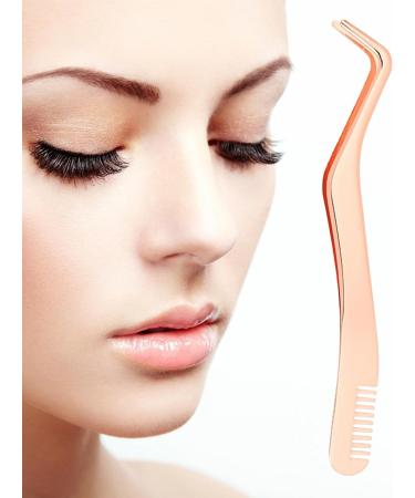 Eyelash Extension Tweezers | Stainless Steel Eyelash Appliant Tool with Comb - Pekmar Ros gold - Buy Online on SooperMarket.com
