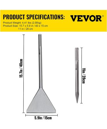 VEVOR SDS Max Tile Thinset Removal Tool with Bull Point Hammer Steel Chisel Bit | 5.9 x 15.7 Floor Scraper - Buy Online on SooperMarket.com