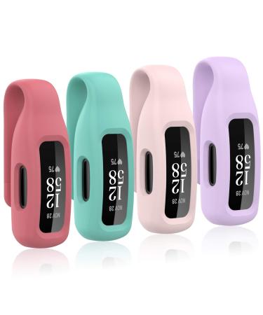 Huadea 4-Pack Clip Case Compatible with Fitbit Inspire 2/Fitbit Inspire 3, Soft Silicone Clip Clasp Accessory Replacement for Fitbit Inspire 2/Inspire 3 (Official Red/Violet/Teal/Rose Pink)