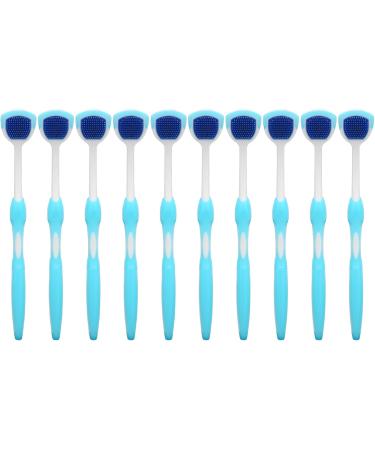 10-Piece Tongue Scraper Set - Long Handle Ergonomic Silicone Cleaning Brush for Oral Health & Fresh Breath - Blue - Buy Online on SooperMarket.com