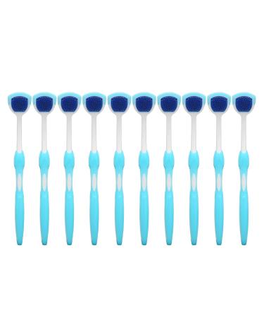 Silicone Tongue Brush Long Handle 10 Pcs for Adults - Blue | Effective Tongue Cleaner - Buy Online on SooperMarket.com