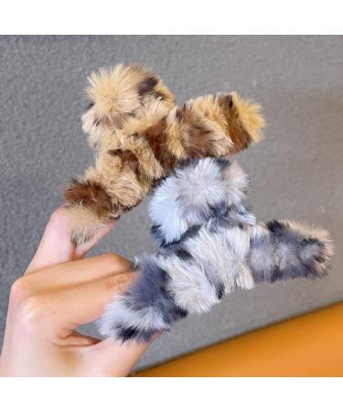 BETHYNAS Leopard Print Faux Fur Hair Clip - Brown | Soft Hair Claw Clip for Women and Girls - Buy Online on SooperMarket.com