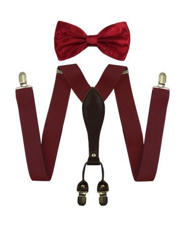 Hanerdun braces for men in y-shaped elastic and adjustable wide 3.5cm with very strong 4 metal clip and a 12 * 6cm fly for men up to 2m height (adult style/children style) dark red (adult model)