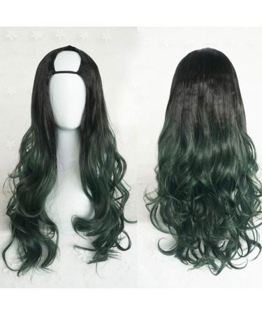 GJBXP Harajuku Fashion Long Wavy Curly Fluffy U-Shaped Wigs Heat Resistant Synthetic Fiber Ombre Mixed Dark Roots Hair for Girls 28inches/ 70cm M K