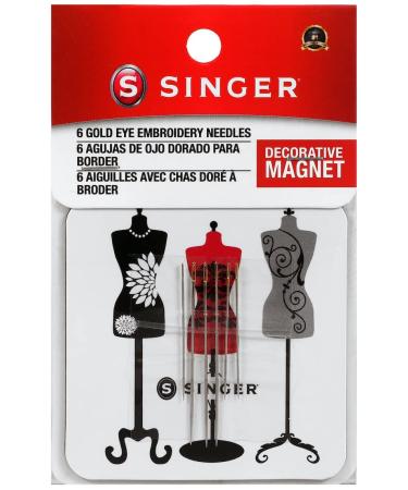 SINGER Gold Eye Embroidery Needles with Magnet Sizes 3 & 9 6 Count