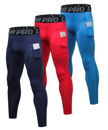 LNJLVI Compression Pants Men's Sports Leggings Breathable Training Pants for Jogging Gym Running M Red/Navy/Blue