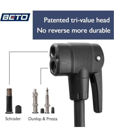 Beto Portable Bike Pump with Gauge - 160 PSI, Presta/Schrader/Dunlop Valve Compatible - Buy Online on SooperMarket.com