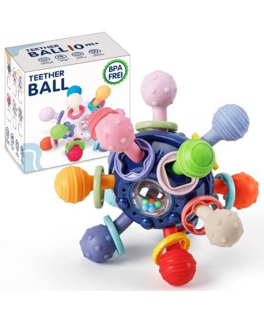 KMMIFF FOOTE BAY Silicone BPA-Frei Greipling dental aid to stimulate and relax soft teeth toys Teether Ball Baby Gift from 3 months blue dark blue