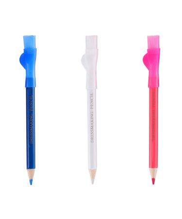 3 Pieces Sewing Fabric Pencils Water Soluble Pencil Tailor Mark Pencil Dressmaker's Fabric Chalk Pencil for Tailor or Home Marker and Tracing Tools with Brush Cap (White Blue Red)