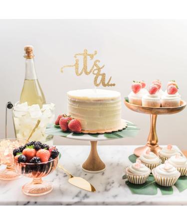Glitter Double Sided Gold Gender Reveal Cake Topper - Boy or Girl Baby Party Decor - Buy Online on SooperMarket.com