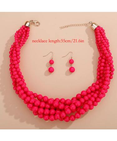 Shop Wiwpar Simulated Pearl Cluster Necklace Set | Multi Strand Twisted Pearl Jewelry - Pink Statement Bib Collar - Buy Online on SooperMarket.com