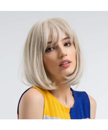 HAIRCUBE Creamy White Short Bob Wig with Bangs - 12 Inch Heat Resistant Synthetic Wig for Women - Buy Online on SooperMarket.com