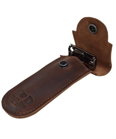 Hide & Drink, Leather Double Edge Protector Case, Barber Razor Sheath, Safety Cover, Travel & Commuter Essentials, Portable Carry Bag, Vintage, Handmade Includes 101 Year Warranty :: Bourbon Brown