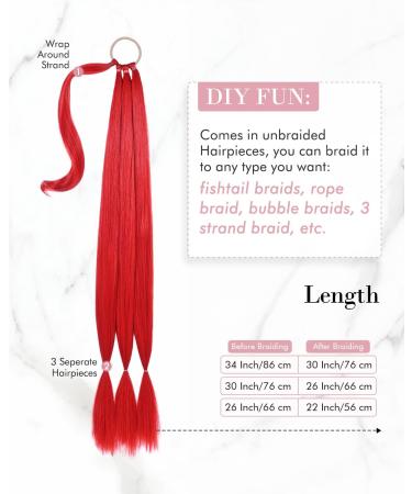 REECHO DIY Braid Ponytail Extension | Long Straight Wrap Around Synthetic Hairpiece - Red 34 Inch - Buy Online on SooperMarket.com