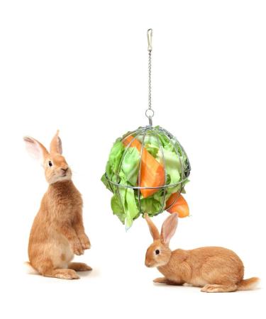 Fewao Stainless Rabbits Feeding Grass Ball Sphere Treat Hay Feeder Dispenser Hanging Ball Rabbit Chinchilla Guinea Pig Chicken Toys for Small Animals