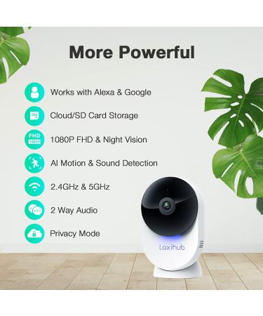 Pet Camera 5GHz WiFi Security Camera Laxihub 1080P Indoor Home Baby Monitor with App, Human Motion Detection, Night Vision, 2-Way Audio - Beige - Buy Online on SooperMarket.com