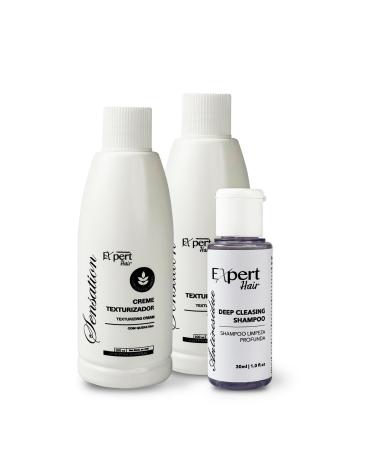 Expert Hair Sensation Keratin Hair Treatment Brazilian 100ml (2Pack) + Deep Cleansing Shampoo 30ml -Anti Frizz Long Lasting Results-Keratina Para Alisar El Pelo Keratina Brasile a Complete Set 2 Pack + Shampoo