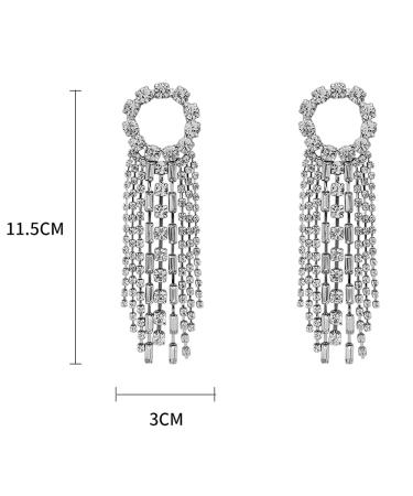 Missgrace Dainty Rhinestones Tassel Long Earrings Set - Silver Layered Dangle Hoop Studs for Women & Girls - Buy Online on SooperMarket.com