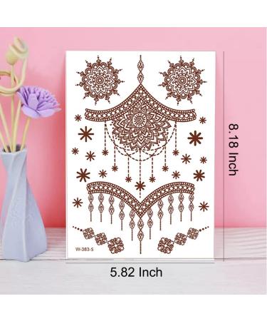 Brown Indian Style Henna Temporary Tattoos for Women - Waterproof Exquisite Designs for Body, Face, Arm Decor - 6 Sheets - Buy Online on SooperMarket.com