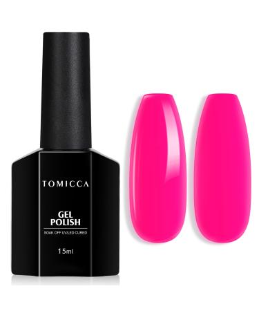 TOMICCA Gel Nail Polish 15ML Neon Pink Soak Off Gel Nail Polish Long Lasting High Glossy Bright Pink Gel Polish Chip Resistant Nail Art Manicure Salon DIY at Home(Requires Drying Under UV LED Lamp) E-hot pink