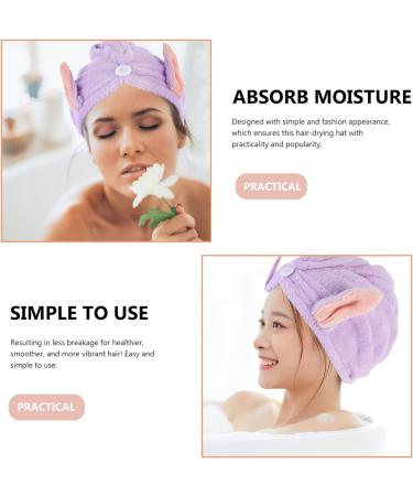 MAGICLULU Hair Protection 4pcs Bunny Ears Dry Hair Hat Hair Ring Quick Dry Coral Fleece Hair Health Violet - Buy Online on SooperMarket.com