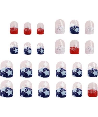 DASHIELL 4th July Fake Nails - Short Square 4th Of July Cute Stick-On Nails Cute Stick-on Nails Stars And Stripes Short Square Fake Nails For Nail Salon - Buy Online on SooperMarket.com