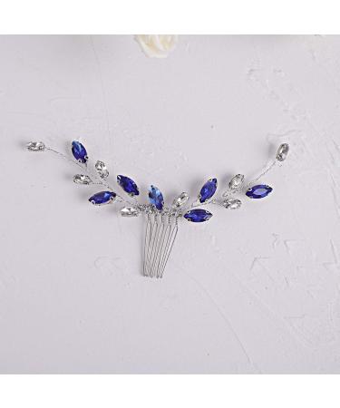 Fxmimior Blue Crystal Rhinestone Hair Comb - Bridal Silver Side Combs for Women - Buy Online on SooperMarket.com