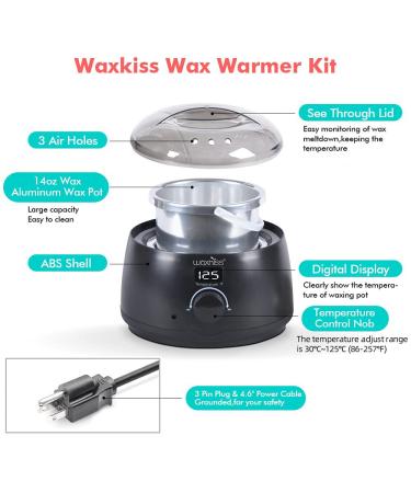 Waxkiss Digital Wax Warmer for Professional Hair Removal - 14oz Pot, See-Through Lid, Black - Buy Online on SooperMarket.com