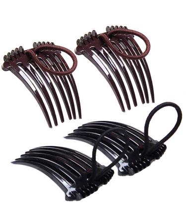 Ponytail Volume Inserts Combs - 4Pcs Fluffy Hair Styling Tool with Elastic Bands (2 Black+2 Coffee) - Buy Online on SooperMarket.com