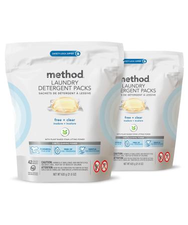 Method Laundry Detergent Packs Fragrance Free + Clear 42 Packs per Bag Hypoallergenic Formula & Plant-Based Stain Remover Solution that Works in Hot & Cold Water (Pack of 2) 42 Count (Pack of 2)
