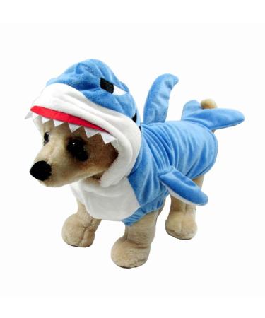 Mogoko Funny Dog Cat Shark Costumes, Pet Halloween Christmas Cosplay Dress, Adorable Shark Pet Apparel, Animal Fleece Hoodie Warm Outfits Clothes 9.4"Neck Girth, 13.0"Chest Blue