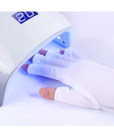 SIUSIO Anti UV Shield Glove - UV Protective Sleeves Fingerless Glove for Gel Manicures protect Hands from LED Lamps Nail Dryer Professional Protection Tool for Skin Care Nail Art Microfiber White