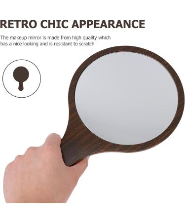 Beaupretty Handheld Makeup Mirror with Yellow Wood Handle - Portable Retro Vanity Pocket Mirror for Women - Outdoor Travel Mirror - 29.7x16.7cm - Buy Online on SooperMarket.com