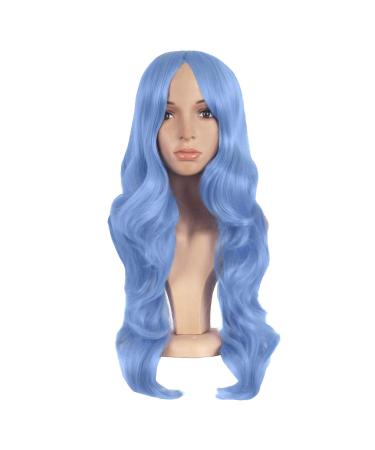 MapofBeauty 24 Inch/60cm Charming Synthetic Long Wavy Side Bangs Women Party Anime Cosplay Wig (Periwinkle) Periwinkle Purple