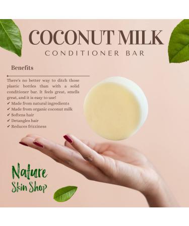 Coconut Milk Solid Bar Conditioner - Natural Sulfate Free Plastic Free Eco-Friendly Cruelty-Free & Vegan for All Hair Types - 4 oz - Buy Online on SooperMarket.com