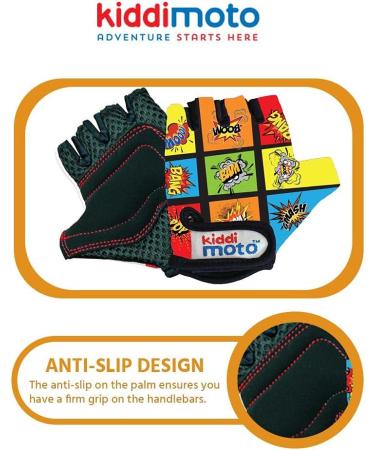 KIDDIMOTO Children's Fingerless Cycling Gloves for Boys & Girls - Bicycle Bike Gloves M (4-8y) - Fun Comic Design - Buy Online on SooperMarket.com