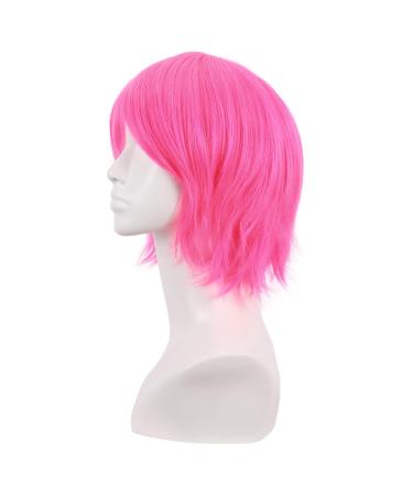 MapofBeauty Neon Pink Short Straight Fiber Wig - 12 Inch Side Bangs Cosplay Wig for Stunning Looks - Buy Online on SooperMarket.com