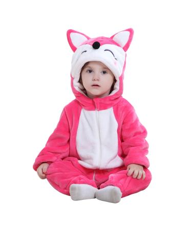 Doladola Unisex Baby Hooded Cartoon Animal Romper Toddler's Jumpsuit Baby's Outfit Infant's Pajama 0-3 Months Rose Fox