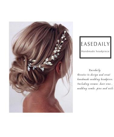 EASEDAILY Silver Leaf Flower Bride Wedding Hair Vine with Pearl Accents - 15.7inch Headpiece for Women and Girls - Buy Online on SooperMarket.com